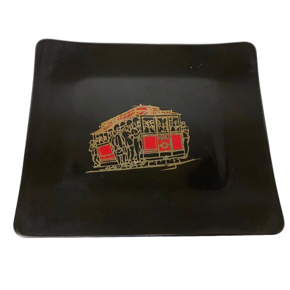Couroc serving tray San Francisco train cable car vintage bar trinkets MCM 6x7 - Picture 1 of 5